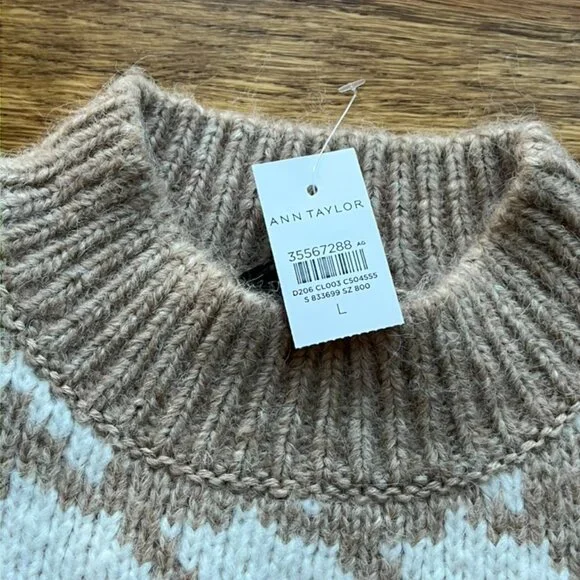 NWT Ann Taylor Women’s Sweater Size L – Tan & Beige Houndstooth Knit Pullover - Picture 2 of 6